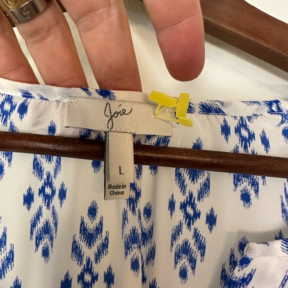 Joie Silk Blue and White Printed Blouse - Picture 3 of 4